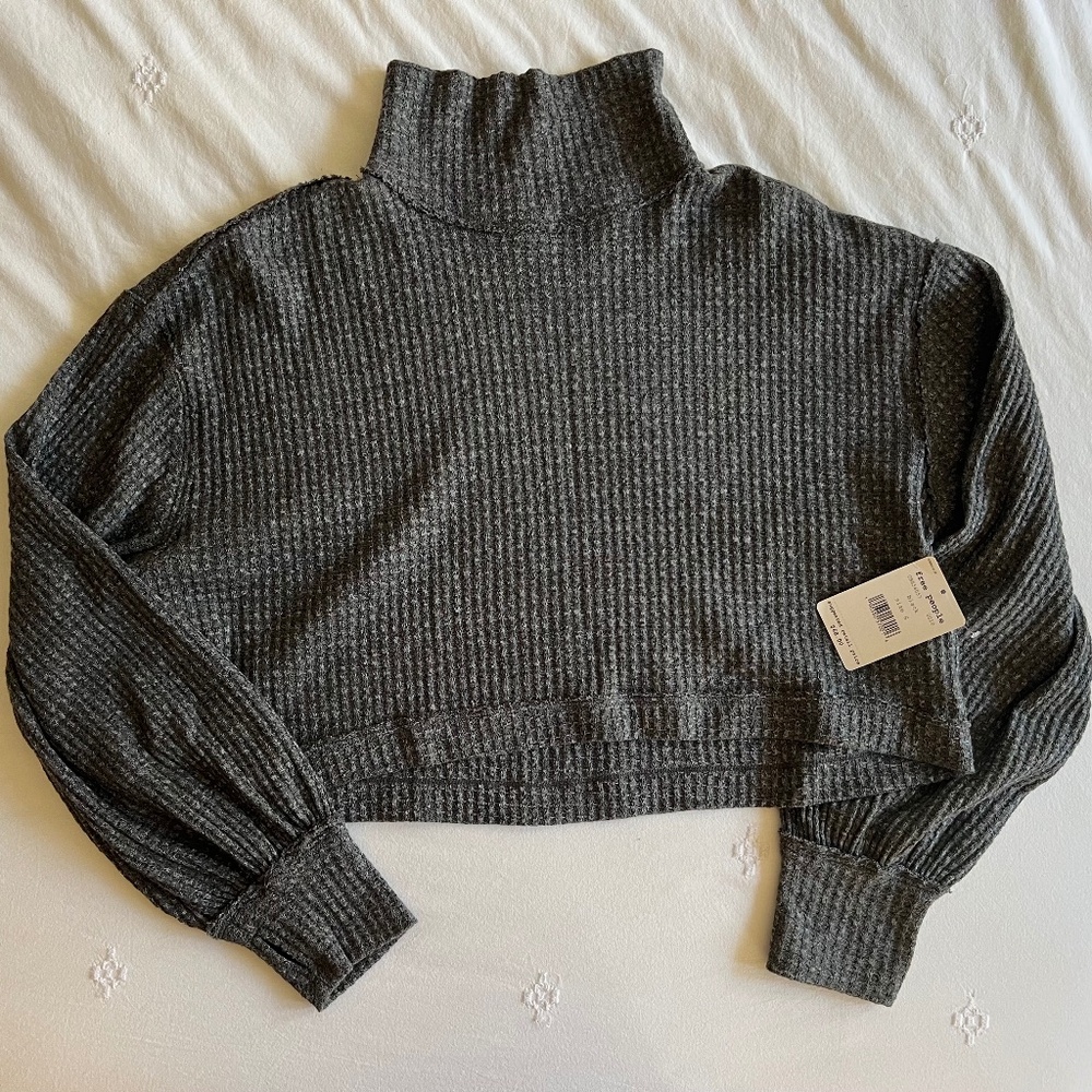 Free People Waffle Knit Turtleneck Crop Top